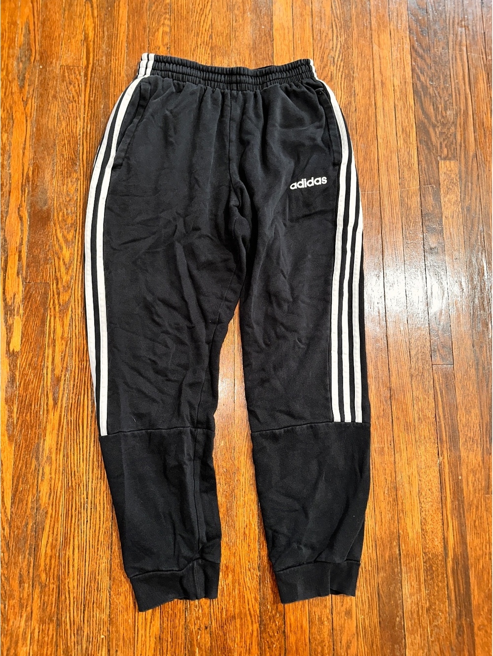 Men’ Medium Adidas Black White Stripe Jogger Sweatpants Pants